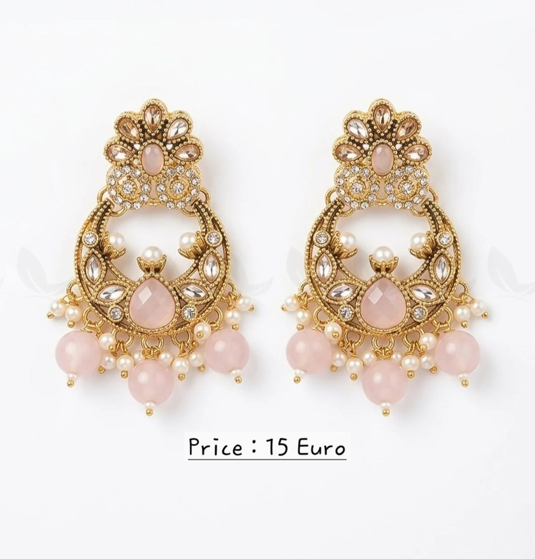 Moon Pearl Stone Chandbali Earrings
