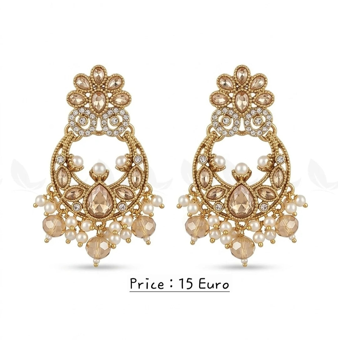 Moon Pearl Stone Chandbali Earrings